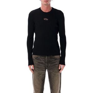 DIESEL Men's Ribbed Knit Long Sleeve Sweater with Metallic D Emblem Men BLACK